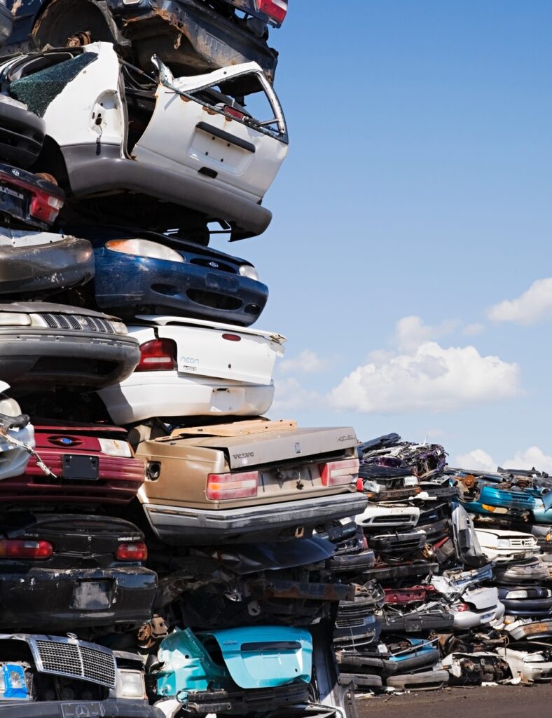Cars in scrap yard